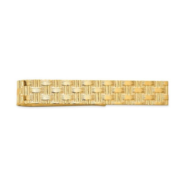 14k Men's Textured Basketweave Pattern Tie Bar_voghion.com