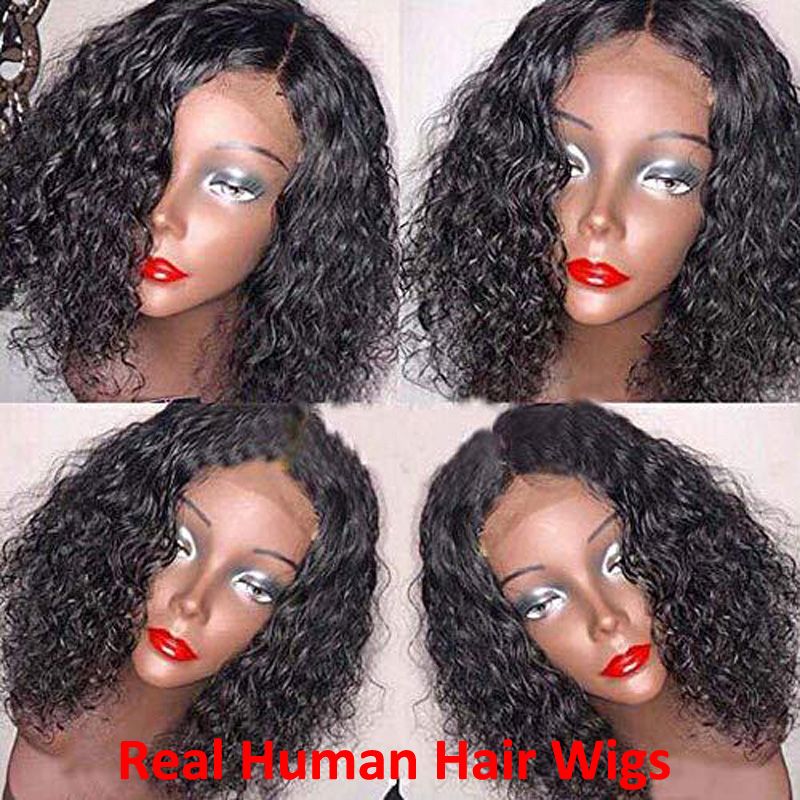 150% Density Virgin Human Hair Short Curly Bob Wigs Brazilian Virgin Soft Hair Lace Front Wigs Pre Plucked_voghion.com