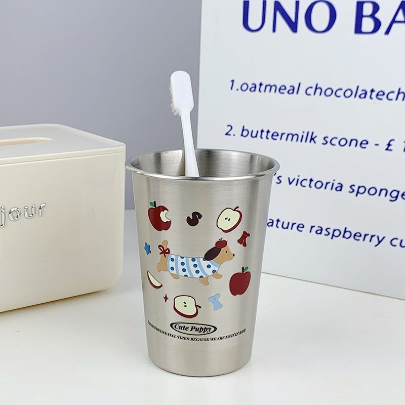 Stainless Steel Mouthwash Cup Ins Cute Cartoon Sausage Dog 304 Simple Household Couple High-value Wash Toothbrush Cup Multiple Sets_voghion.com