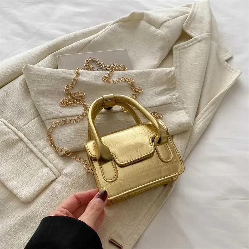 Dammode Mini Crossbody-väskor Massivt stentryck Flik Casual Kedja Axelväska Kvinnlig Mångsidig Square Messenger_voghion.com