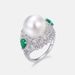 White shell pearl ring S925 silver emerald green colored gemstone finger ring light luxury retro noble temperament_voghion.com