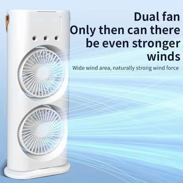 Popular Desktop Shaking Head Double Fan, Air Cooler Double Head Three-hole Ice Mist Charging Remote Control Small Fan_voghion.com