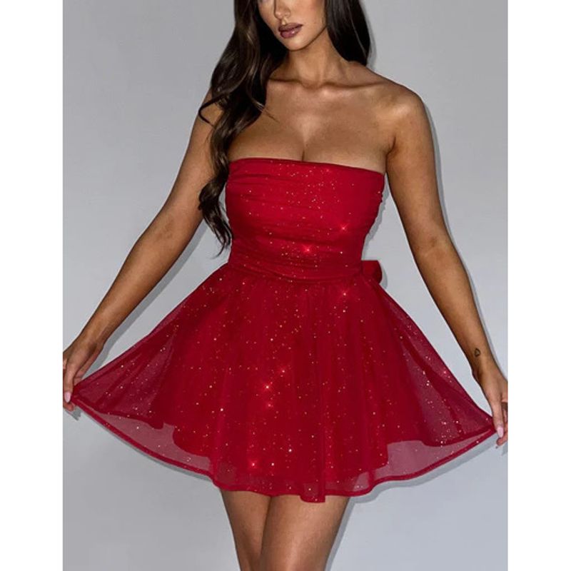 Damenbekleidung Sexy trägerloses Tube-Top-Kleid ärmellos schmales Hüftkleid Minirock schwarz kleines Geschenk_voghion.com