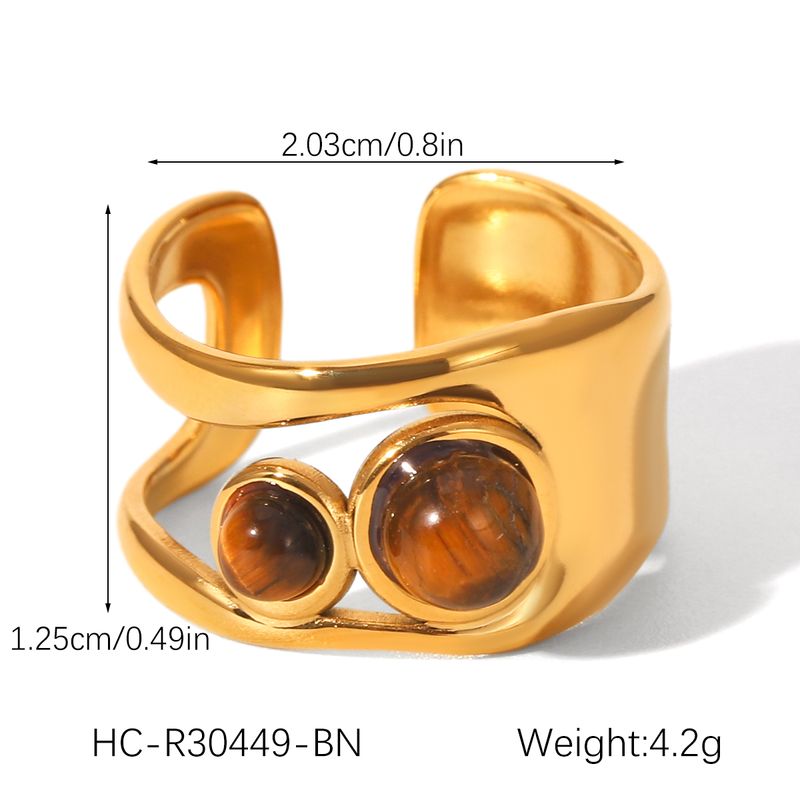 Hohle, weit geöffnete Ringe mit Stein für Frauen, vergoldeter Edelstahlring, Modeschmuck, Zubehör, Geschenk_voghion.com