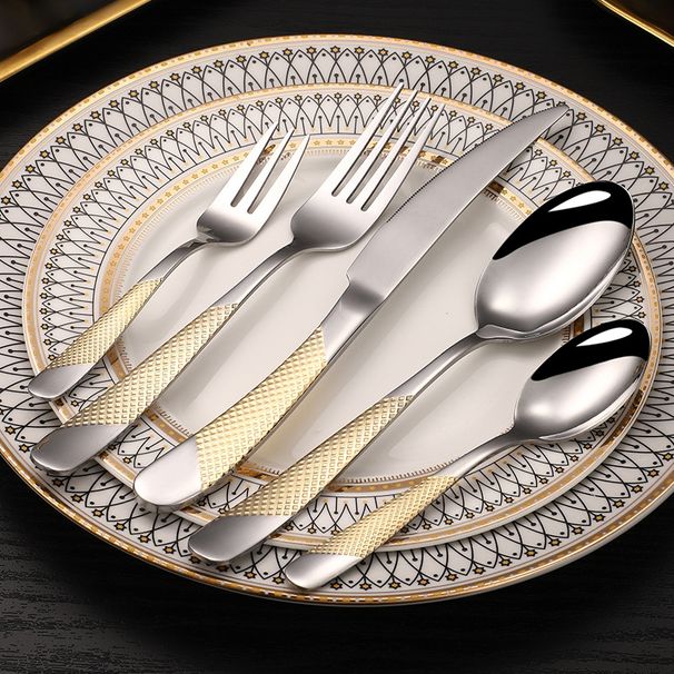5-Piece Gold Flatware - Steak Knife & Spoon Set_voghion.com