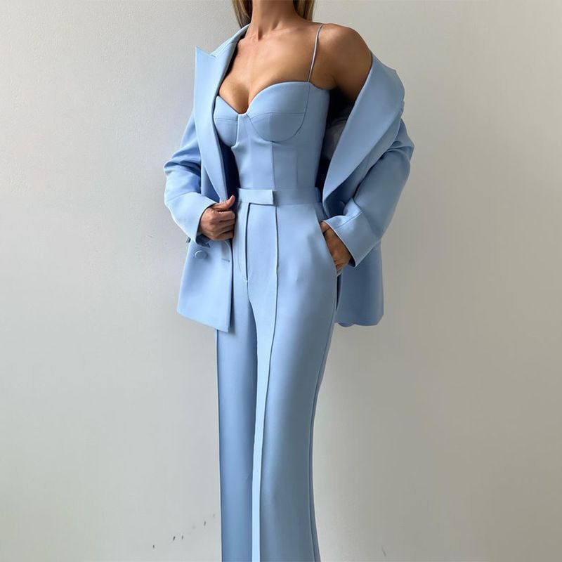 Damenbekleidung Mode Pendler Anzug Set BH Hose Jacke dreiteiliges Set_voghion.com