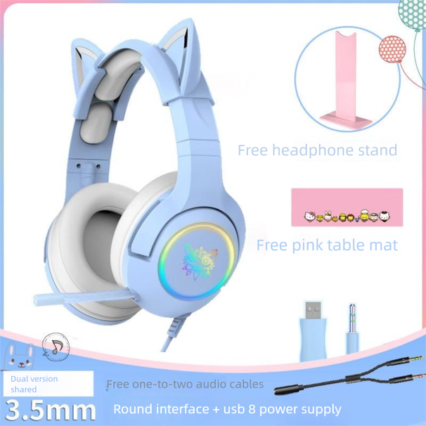 Over-Ear-Kopfhörer Gaming Wired Cat Ear Noise Cancelling für Mädchen PUBG CF Laptop Headset_voghion.com