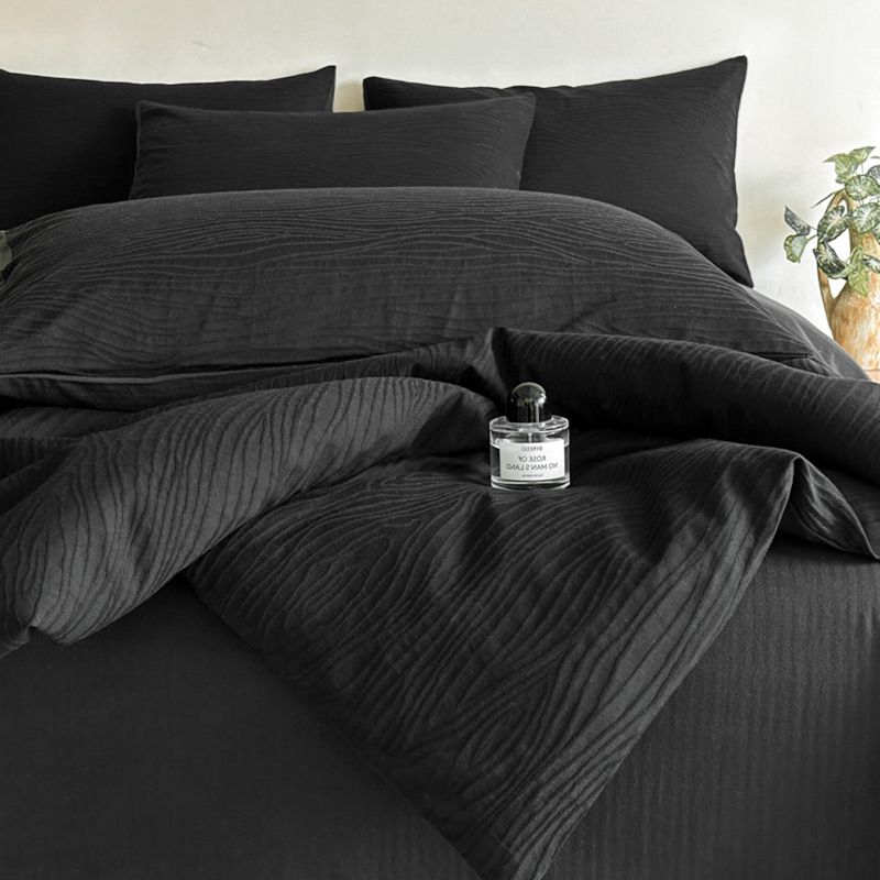 Simple And Elegant Bedding Four-Piece All Pure Washed Cotton Jacquard Duvet Cover Bed Sheet Single Dormitory Three-Piece_voghion.com