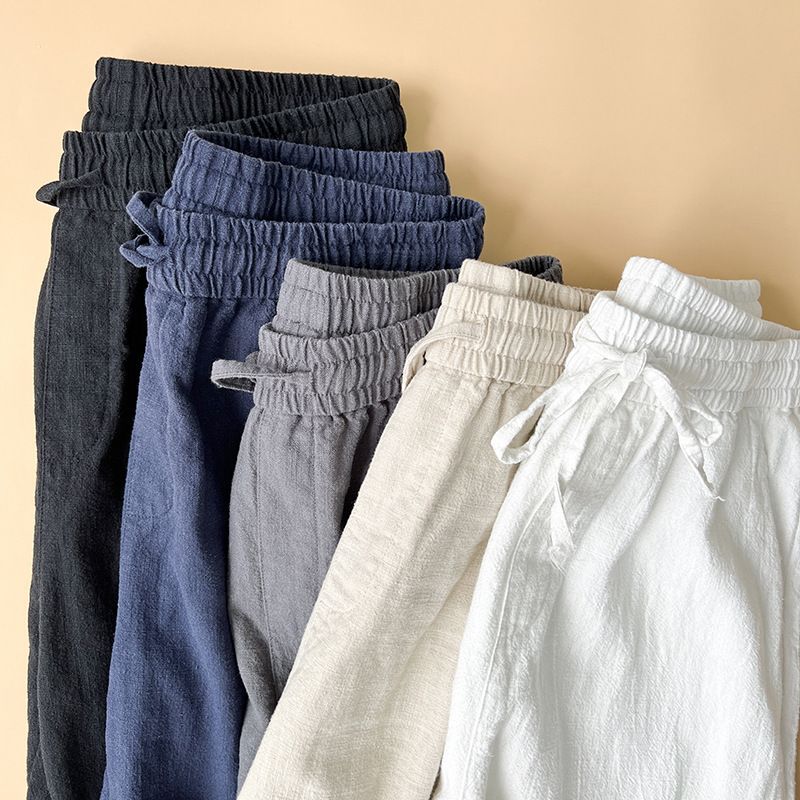 Herrenbekleidung Japanische Retro-Leinenhose Herren Sommer Dünne, lockere, gerade Hose Drapierte Baumwoll- und Leinenhose Herren Freizeithose_voghion.com