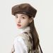 Korean Style Autumn Winter Woolen Metal Label Beret Women Octagonal Big Head Circumference Make Your Face Look Smaller_voghion.com