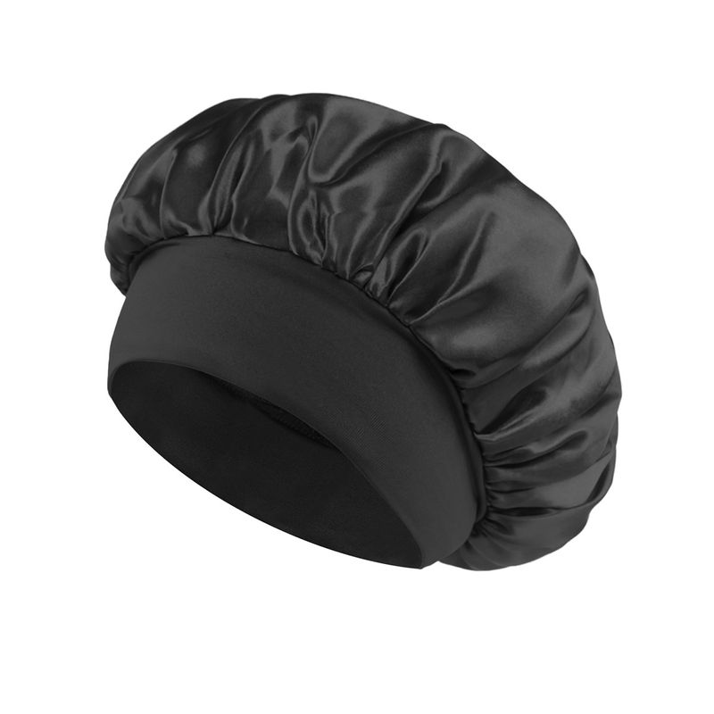 Classic Solid Color Shower Cap From Europe And America Fashionable Satin Wide Edge Sleep Cap Women's Hair Care Cap_voghion.com