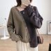 Women's Clothing Korean Style Asymmetrical Knit Sweater Women's Casual Soft Color-Block Pullover Oversized Round Neck Long Sleeve Acrylic Top_voghion.com