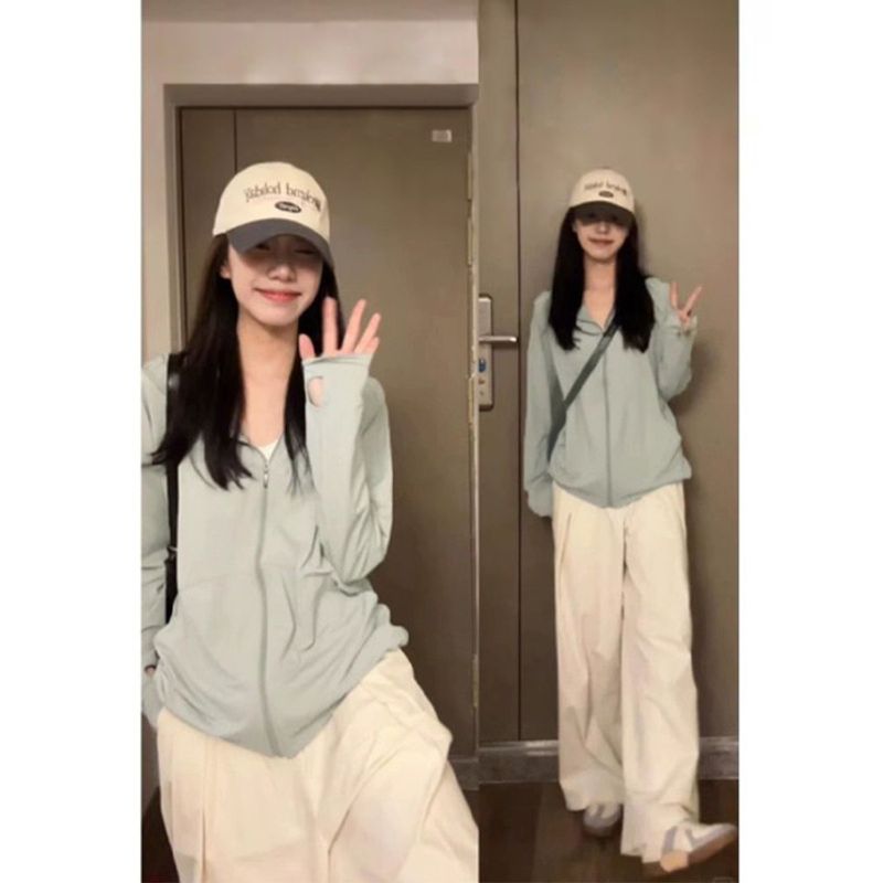 Veste cardigan d'été polyvalente pour femme, vêtement d'extérieur fin à capuche en soie glacée de poche, vêtements de protection solaire_voghion.com