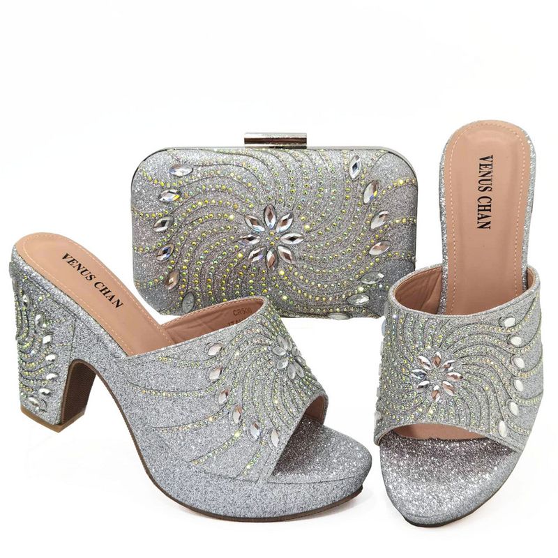 Fashion Thick Soles Large Size Women's High-heeled Shoes Diamond-patterned With Small Square_voghion.com