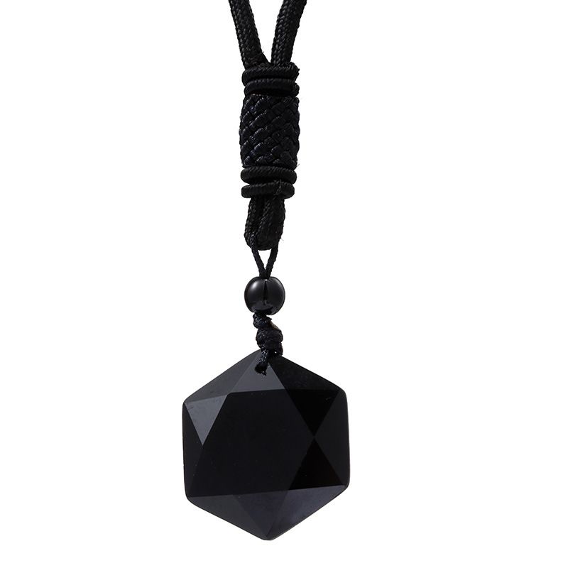 Siyah Obsidyen Heksagram Davut Yıldızı Kolye Şanslı Altıgen Taş Kuvars Kolye Muska DIY Erkekler Orgon Kristal Takı_voghion.com