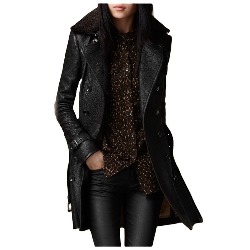 Women's Clothing Women's fur collar leather jacket with thick leather jacket_voghion.com