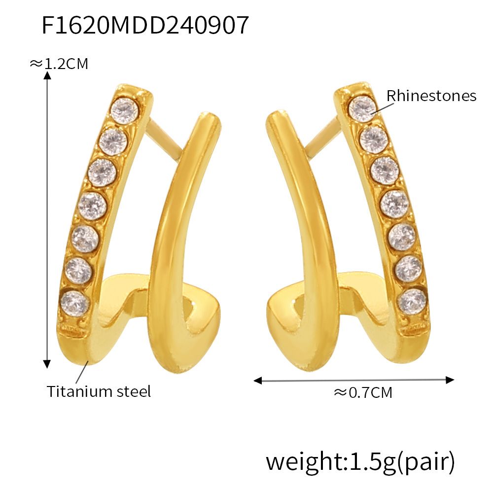 Simple And Fashionable Earrings, Ear Jewelry, Inlaid Diamonds, Double-layer Small C-shaped Stud Earrings, Daily Versatile Light Luxury Jewelry_voghion.com