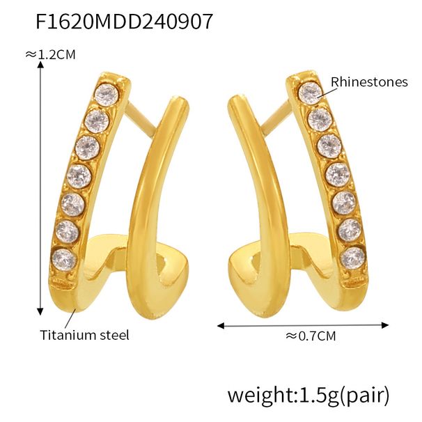 Schlichte und modische Ohrringe, Ohrschmuck, eingelegte Diamanten, doppellagige kleine C-förmige Ohrstecker, vielseitiger, leichter Luxusschmuck für den Alltag_voghion.com