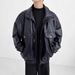 Erkek Vintage Biker Ceket - Ribanalı Etek Ucu ve Fermuarlı Retro PU Deri Bomber Ceket (Siyah, M-3XL)_voghion.com