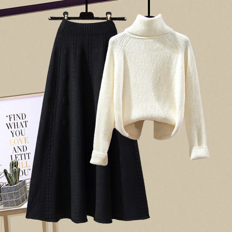 Completo maglione e gonna in maglia da donna - Elegante pullover a maniche lunghe con gonna midi, completo casual da ufficio, disponibile in taglie forti_voghion.com