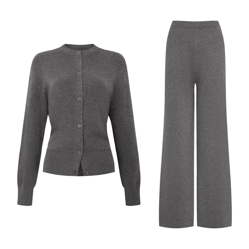 Cardigan Long Pants Knitted European American 2025 Autumn And Winter New Simple Solid_voghion.com