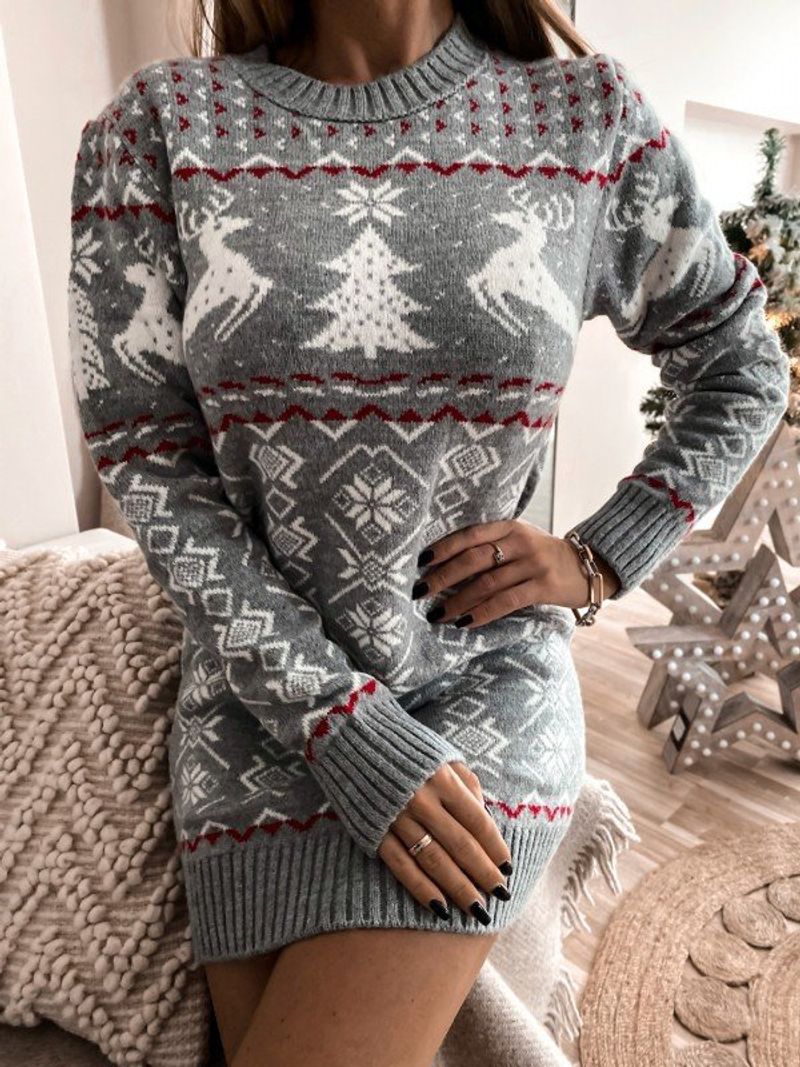 Pull de noël pour femmes, robe en tricot jacquard à manches longues, serrée et sexy, thème de noël_voghion.com