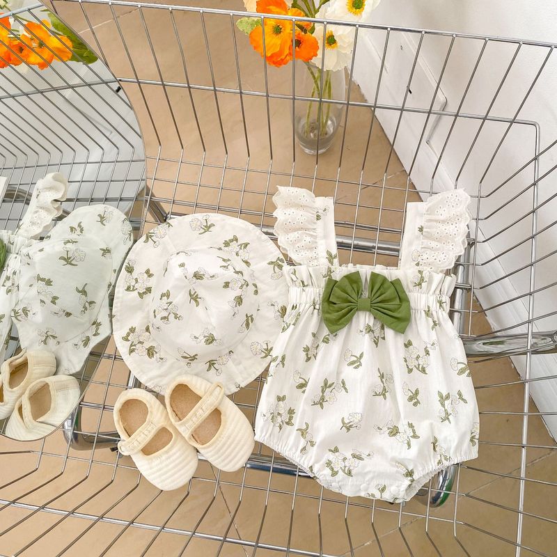 Baby clothes Summer thin girls' baby onesie floral flying sleeve triangle dress crawling baby bow wrap Fanny coat_voghion.com