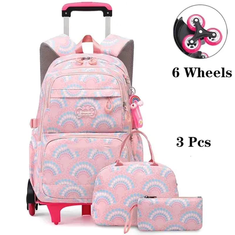 Borse a rotelle per ragazze Zaino Zaini impermeabili per bambini con ruote Trolley per scuola media Zaino Lage 240314_voghion.com