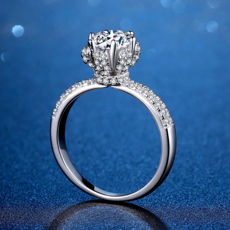 Anello in argento sterling S925 con diamante simulato moissanite da un carato, bouquet da regina di ghiaccio, certificato di fidanzamento per matrimonio femminile_voghion.com