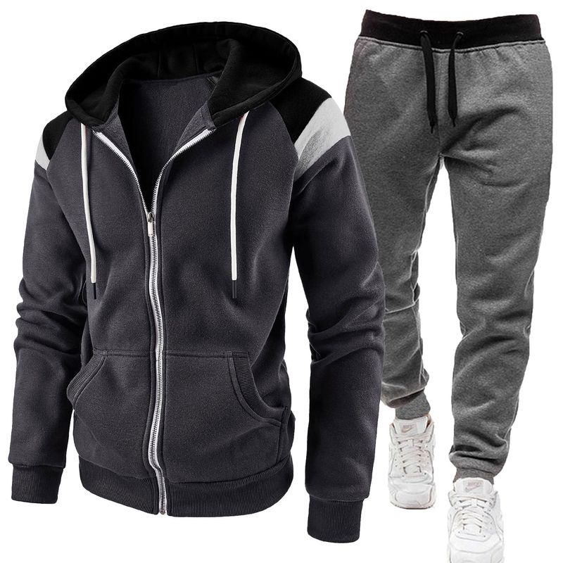 New color blocking and fashionable men's casual sports hoodie set_voghion.com