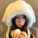 Cute White Rabbit Ears Plush Hat For Women Autumn And Winter Small Ear Protection Warm Hat Large Head Circumference Hat Trendy_voghion.com