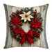 Funda de almohada navideña de lino corta con diseño de campana de Papá Noel y corona de flores, decoración para sofá_voghion.com