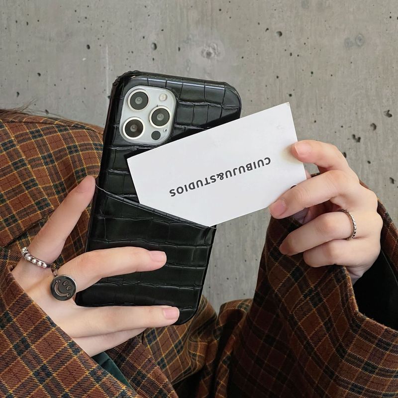 Mobile phone case crocodile pattern card phone case suitable for Apple 13pro max/12/11/XS hard shell protective case_voghion.com