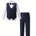 Babykleidung Jungenanzug Langarmhemd Anzug Weste Hose Gentleman Kleid dreiteiliges Set_voghion.com