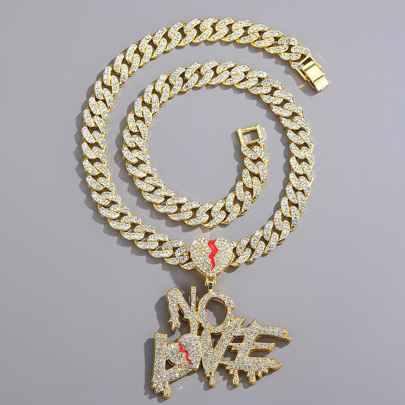 The store manager recommends the new NOLVE personalized letter love pendant with diamond alloy Cuban chain street hip hop accessories_voghion.com