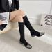 Stivali sopra il ginocchio con punta quadrata elasticizzati e sottili, autunno inverno 2024, nuovi stivali alla moda patchwork, tacchi alti spessi e versatili_voghion.com