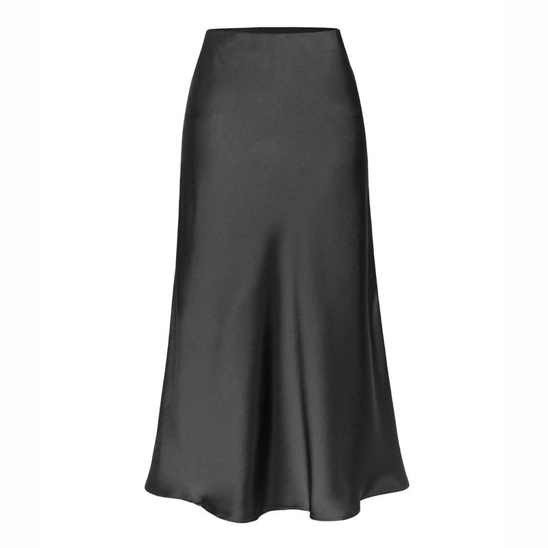 Hochwertiger Satin-Midirock mit elastischer hoher Taille und einfarbigem Midikleid mit Schlitz für Damen_voghion.com