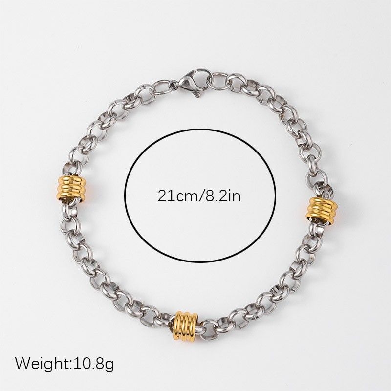 Titanium voor heren, niet-verkleurende vierkante parel NK kraal hiphop Cubaanse ketting armband van roestvrij staal_voghion.com