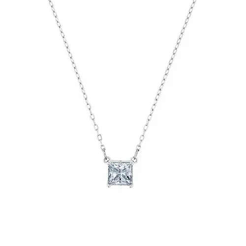 Quadratische silberne Halskette mit einem Diamanten für Damen, Element aus Kristall, Schlüsselbeinkette für Damen, Verteilung_voghion.com