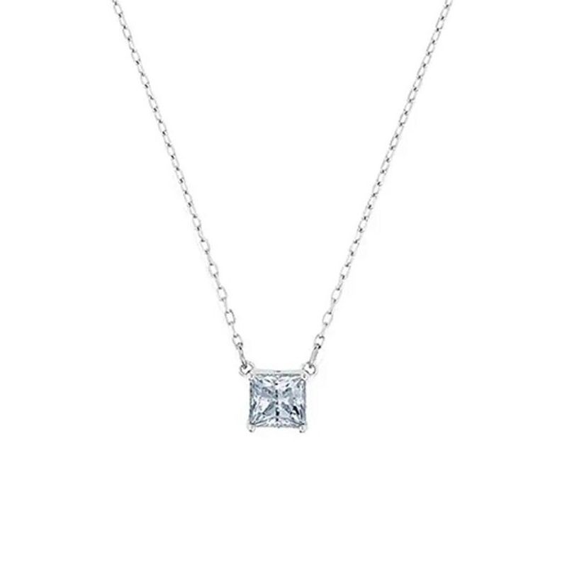 Square Silver Single Diamond Necklace Female Element Crystal Clavicle Necklace Female Distribution_voghion.com