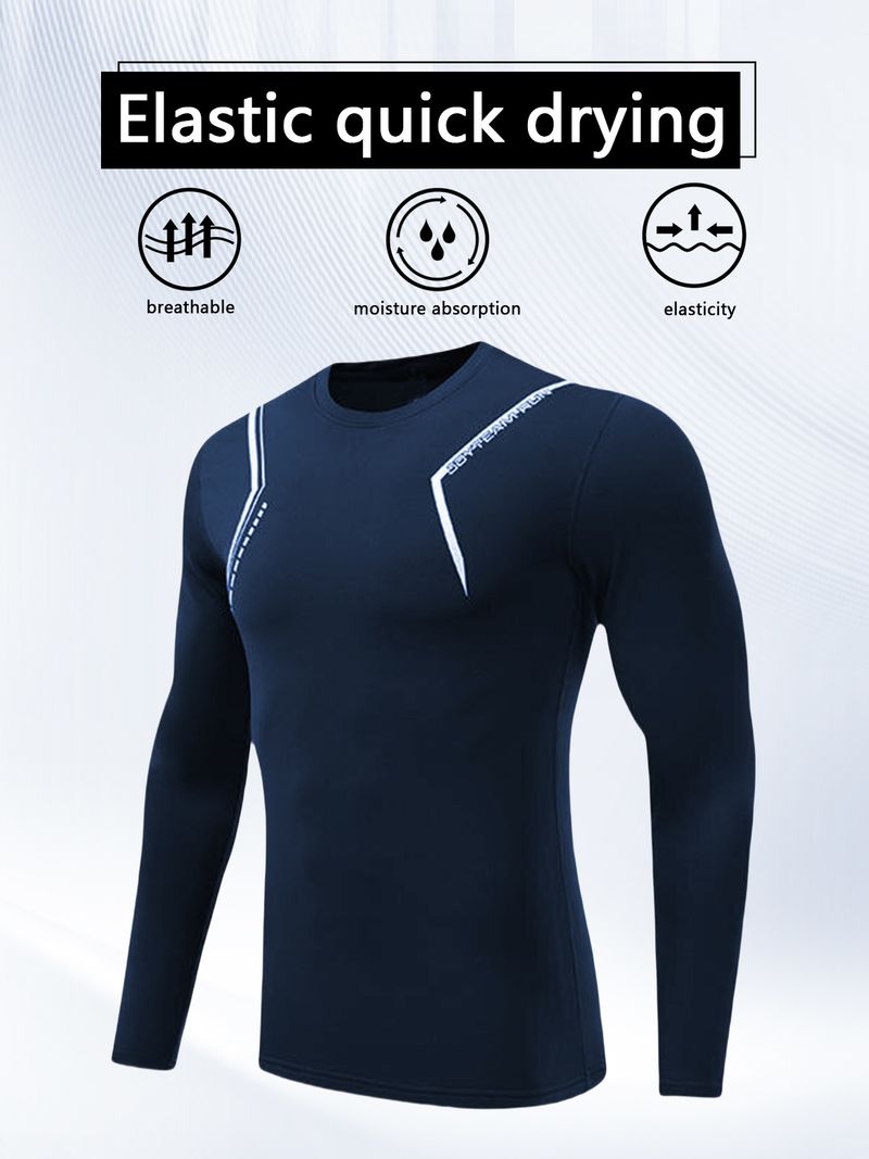 Kompressions-Trainingsshirt mit langen Ärmeln für Herren – feuchtigkeitsableitende Polyester-Spandex-Mischung für Laufen und Fitnessstudio (Schwarz/Grau/Marineblau, EU-/US-Größen XS-XXL)​_voghion.com