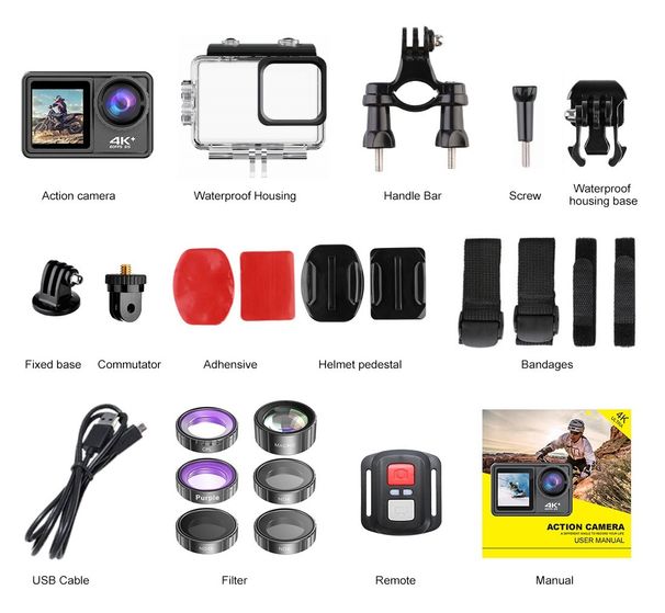 Video 5K 30FPS EIS Filtro opzionale Obiettivo Zoom 48MP Webcam 1080P Vlog Action Camera WiFi con telecomando_voghion.com