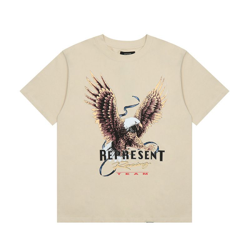 Camiseta de manga curta Summer Represent Eagle Print, gola pequena, algodão lavado, solta para homens e mulheres_voghion.com