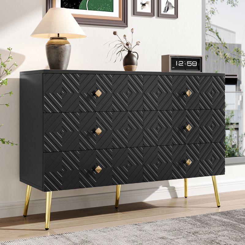 Moderner 6-Schubladen-Kommode – 120x40x80cm – Elegantes Schwarz Mit Gold – Metallbeine Für Stabilität – Perfekt Für Schlafzimmer & Wohnzimmer_voghion.com