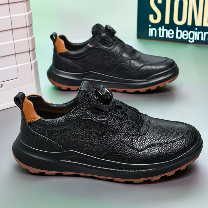 Nuevos zapatos de negocios de cuero genuino para hombre, casuales, de primera capa, de piel de vaca, pequeños, blancos, con botón giratorio y pie ancho, cómodos_voghion.com