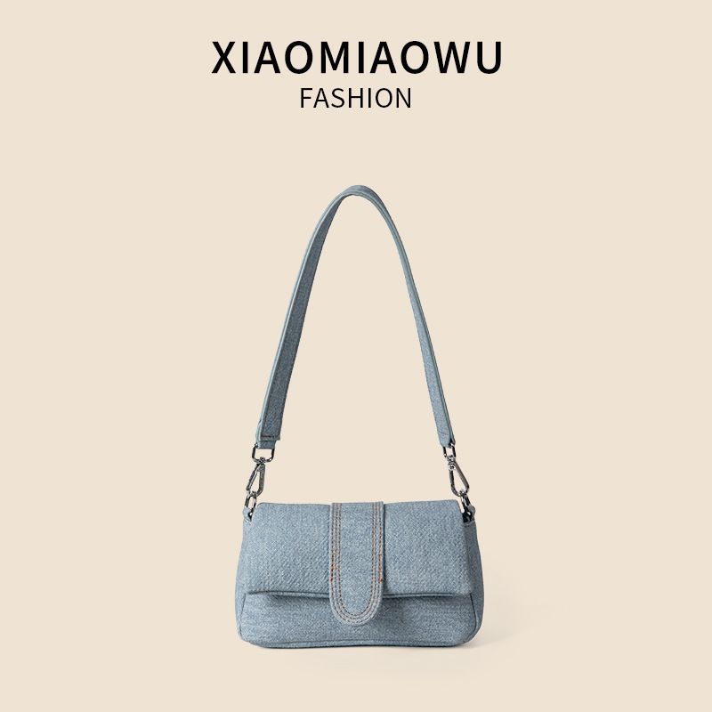 Spring simple shoulder women's high-end PU flip denim bag, fashionable trend 2024 new underarm bag_voghion.com
