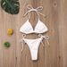 Happybuyner Damen-Sommer-Bikini, 2-teiliger Anzug, gepolsterter Push-Up-BH + seitlich gebundener Tanga mit niedriger Taille, einfarbiger Badeanzug_voghion.com