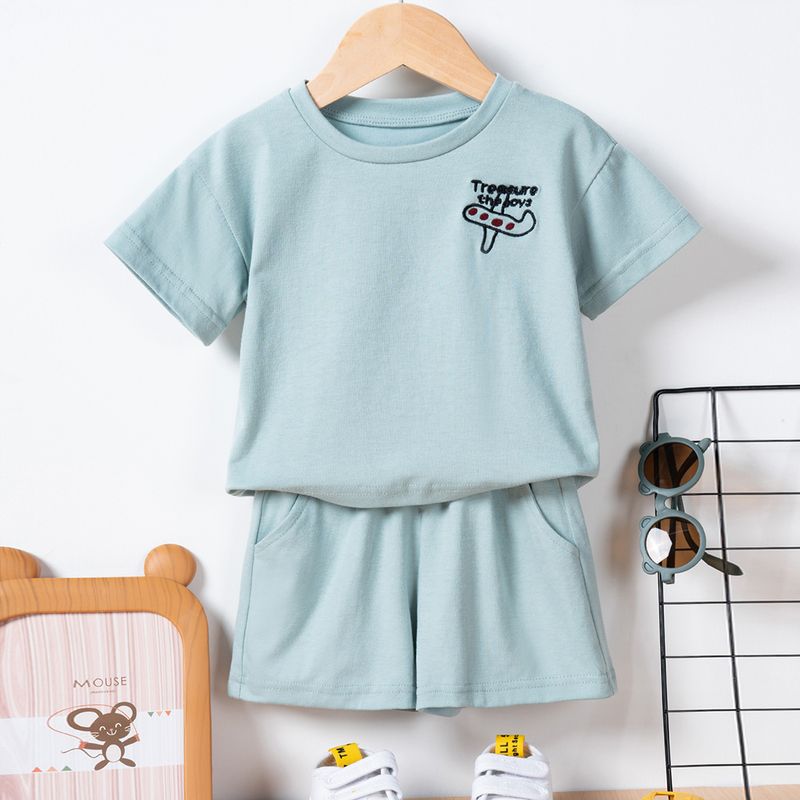 New Summer Children Sets Boys Girls Short Sleeve Rugby/Daisy Embroidery T-shirt+Solid Shorts 2pcs Set Kids Leisure Suits_voghion.com