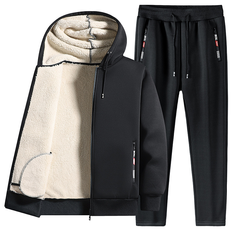 Winter Fleece Und Dicke Lamm Fleece Mantel Casual Sport Anzug Herrenmode Kleidung Hosen Plus Größe männer Anzug_voghion.com