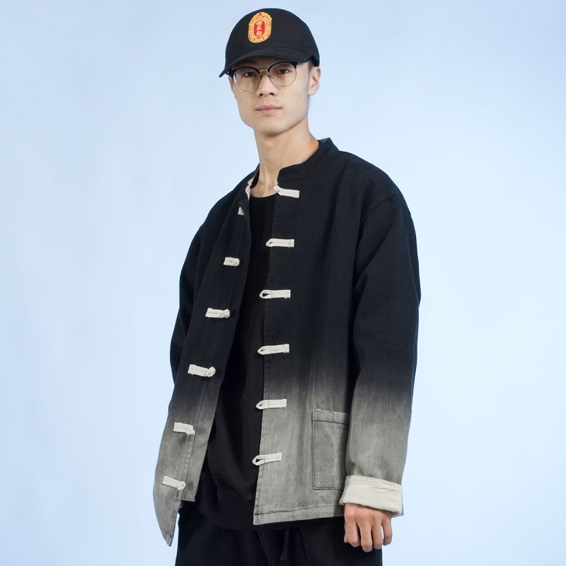 Yuanwei gradien farbe buoned Tang sui jacke, herbst vinage Chinesischen stil sand up kragen personalisierte paar_voghion.com